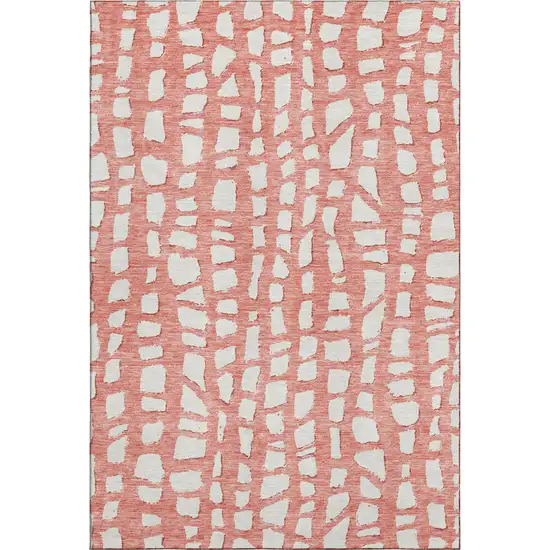 Salmon And Ivory Cobblestone Washable Area Rug With UV Protection Photo 1