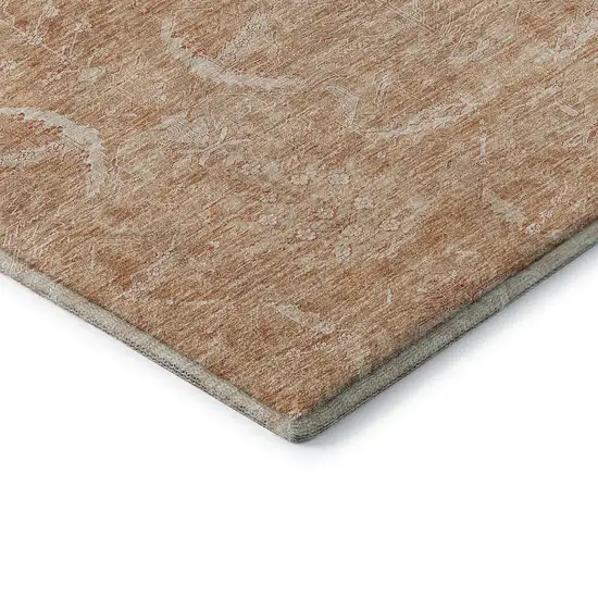 Salmon And Ivory Damask Washable Area Rug With UV Protection Photo 8