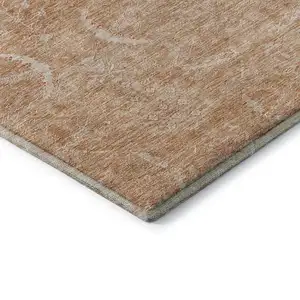 Photo of Salmon And Ivory Damask Washable Area Rug With UV Protection