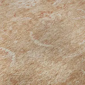 Photo of Salmon And Ivory Damask Washable Area Rug With UV Protection