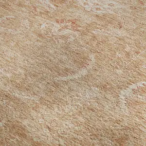 Photo of Salmon And Ivory Damask Washable Area Rug With UV Protection