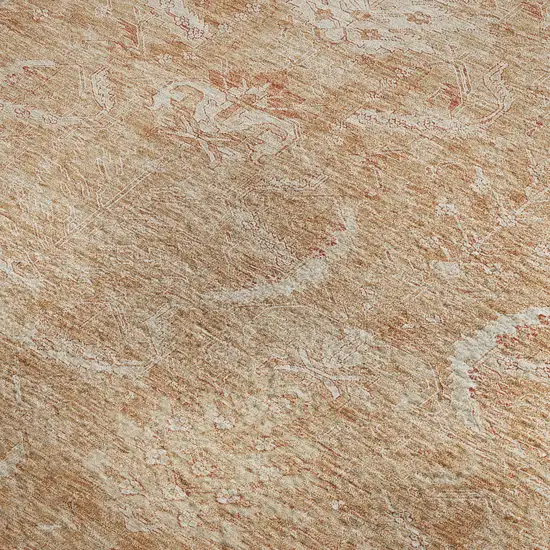 Salmon And Ivory Damask Washable Area Rug With UV Protection Photo 3