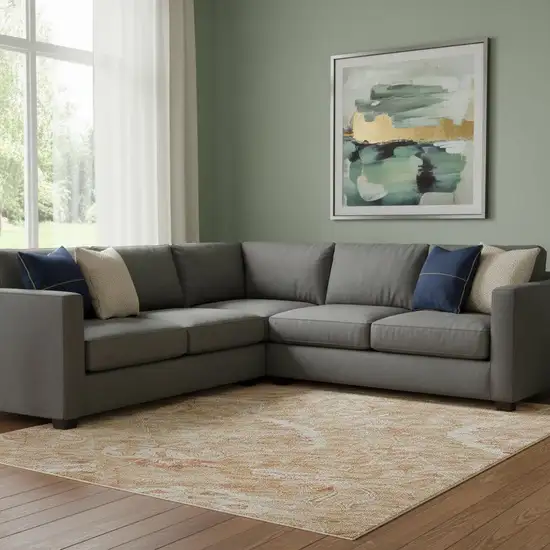 Salmon And Ivory Damask Washable Area Rug With UV Protection Photo 2