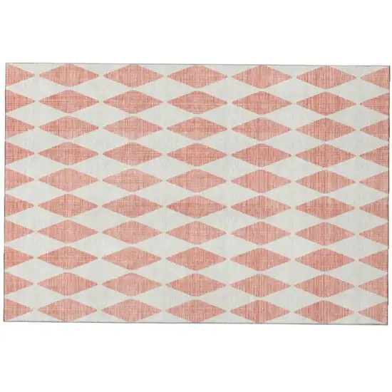 Salmon And Ivory Diamond Washable Area Rug With UV Protection Photo 2