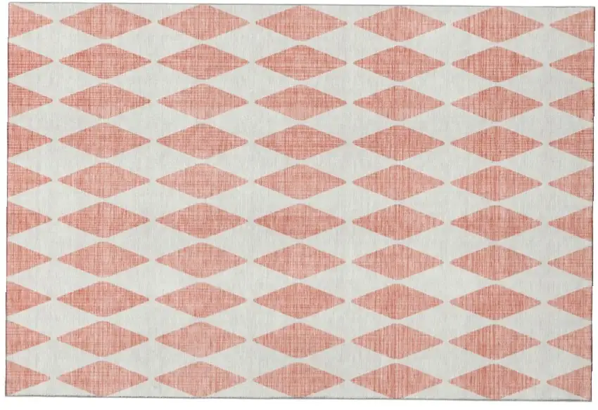 Salmon And Ivory Diamond Washable Area Rug With UV Protection Photo 2