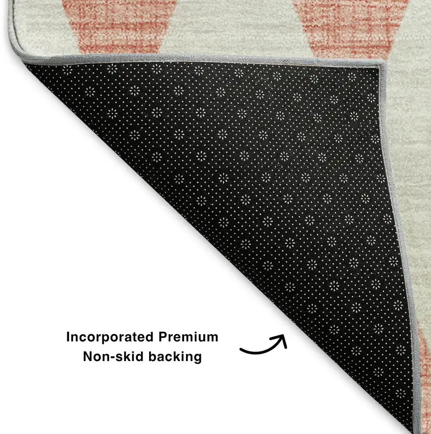 Salmon And Ivory Diamond Washable Area Rug With UV Protection Photo 7