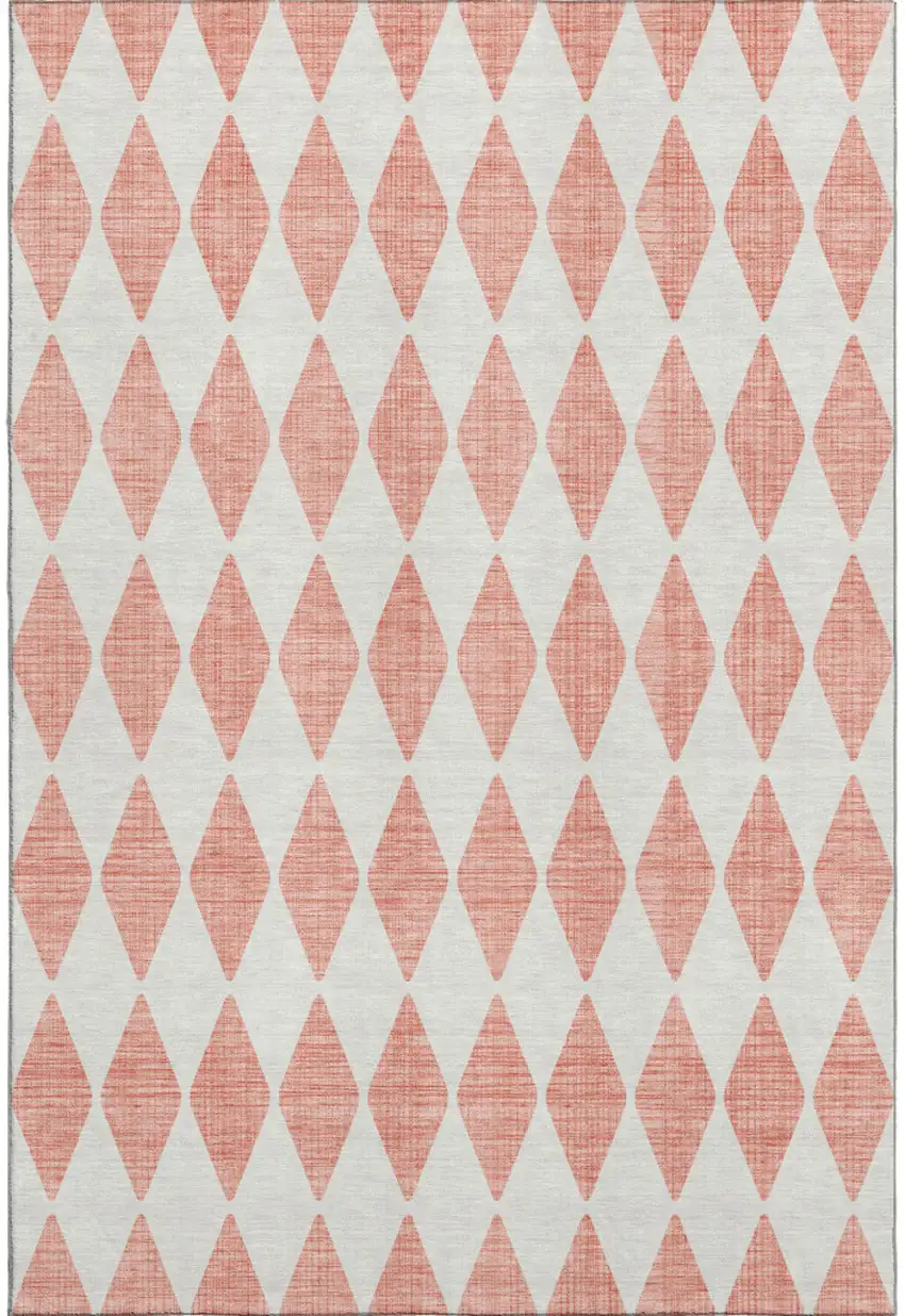 Salmon And Ivory Diamond Washable Area Rug With UV Protection Photo 1