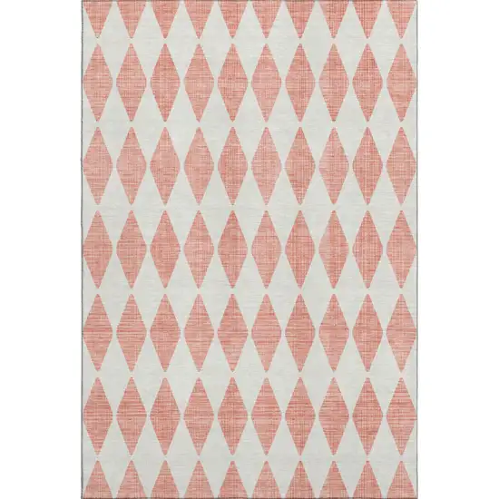 Salmon And Ivory Diamond Washable Area Rug With UV Protection Photo 1