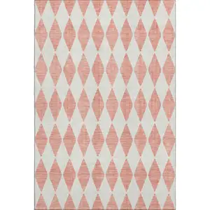 Photo of Salmon And Ivory Diamond Washable Area Rug With UV Protection