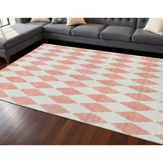 Salmon And Ivory Diamond Washable Area Rug With UV Protection Photo 2
