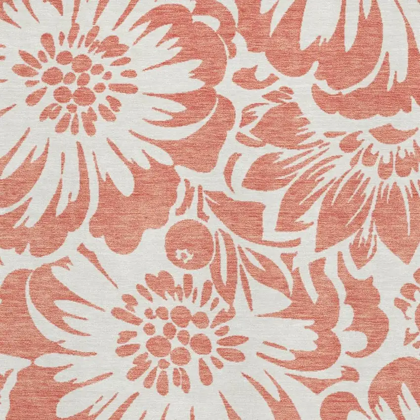 Salmon And Ivory Floral Washable Area Rug With UV Protection Photo 3