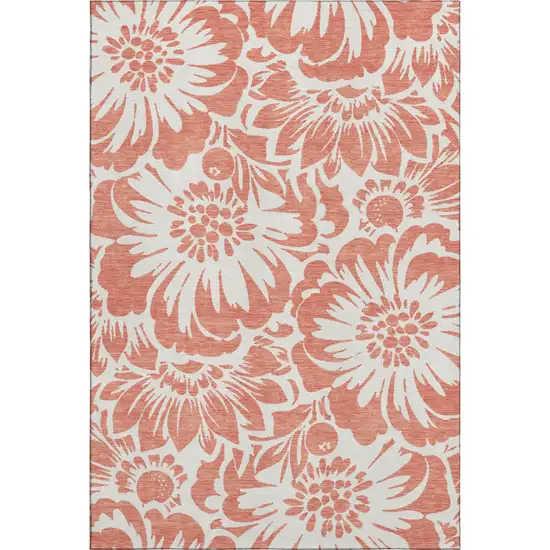 Salmon And Ivory Floral Washable Area Rug With UV Protection Photo 1