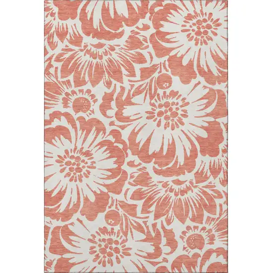 Salmon And Ivory Floral Washable Area Rug With UV Protection Photo 5