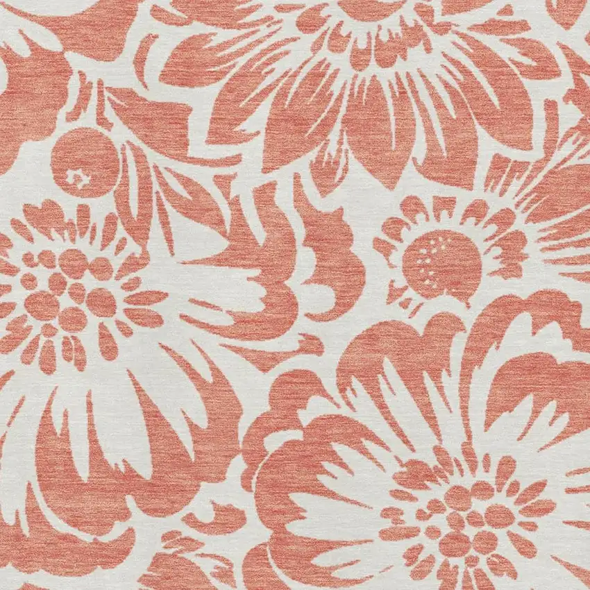 Salmon And Ivory Floral Washable Area Rug With UV Protection Photo 3