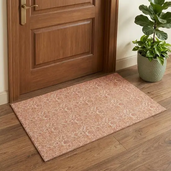 Salmon And Ivory Floral Washable Area Rug With UV Protection Photo 1