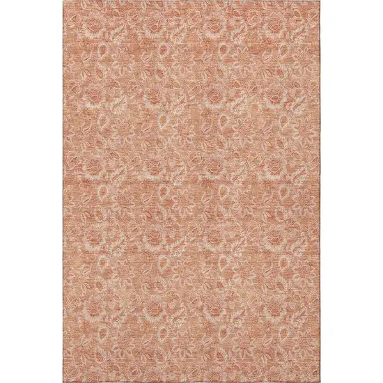 Salmon And Ivory Floral Washable Area Rug With UV Protection Photo 3