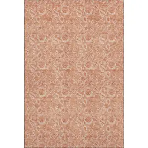 Photo of Salmon And Ivory Floral Washable Area Rug With UV Protection