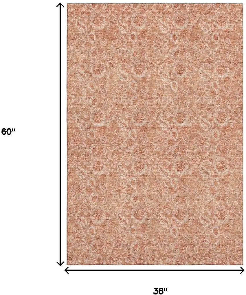 Salmon And Ivory Floral Washable Area Rug With UV Protection Photo 6