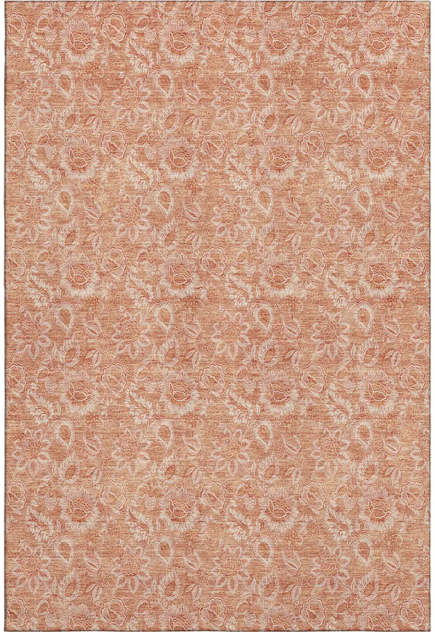 Salmon And Ivory Floral Washable Area Rug With UV Protection Photo 2