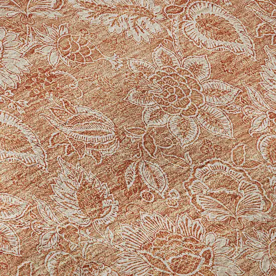 Salmon And Ivory Floral Washable Area Rug With UV Protection Photo 9