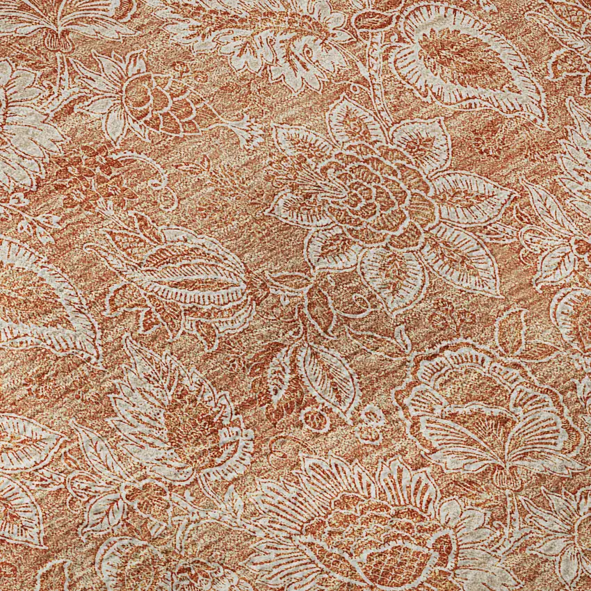 Salmon And Ivory Floral Washable Area Rug With UV Protection Photo 9