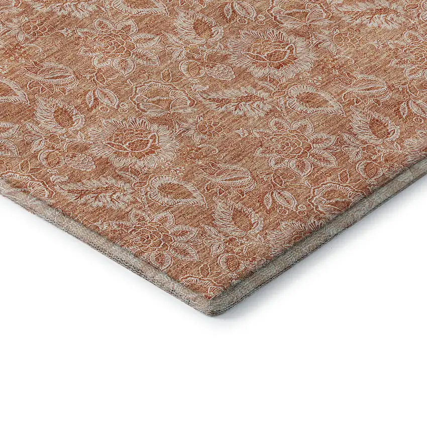Salmon And Ivory Floral Washable Area Rug With UV Protection Photo 7