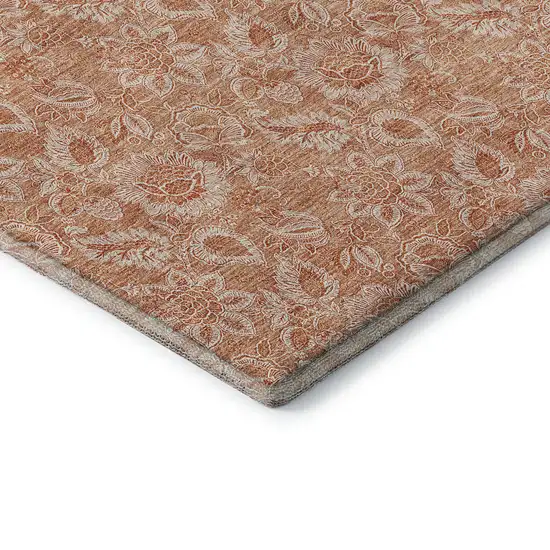 Salmon And Ivory Floral Washable Area Rug With UV Protection Photo 7