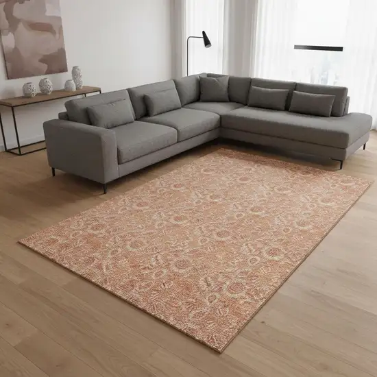 Salmon And Ivory Floral Washable Area Rug With UV Protection Photo 1