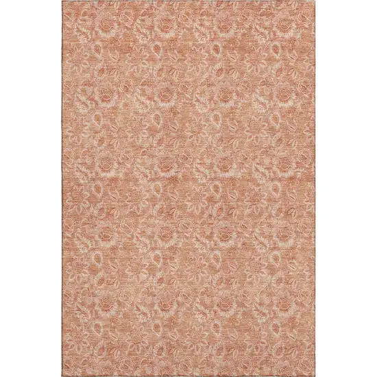 Salmon And Ivory Floral Washable Area Rug With UV Protection Photo 2