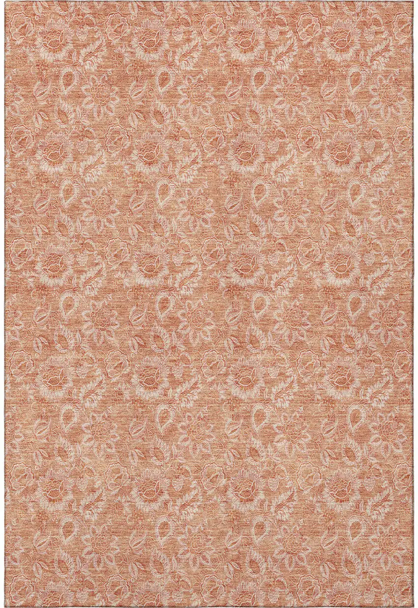 Salmon And Ivory Floral Washable Area Rug With UV Protection Photo 4