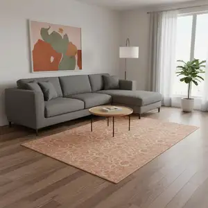 Photo of Salmon And Ivory Floral Washable Area Rug With UV Protection