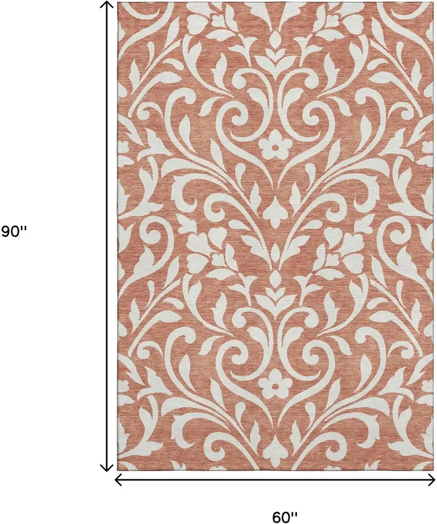 Salmon And Ivory Floral Washable Area Rug With UV Protection Photo 9