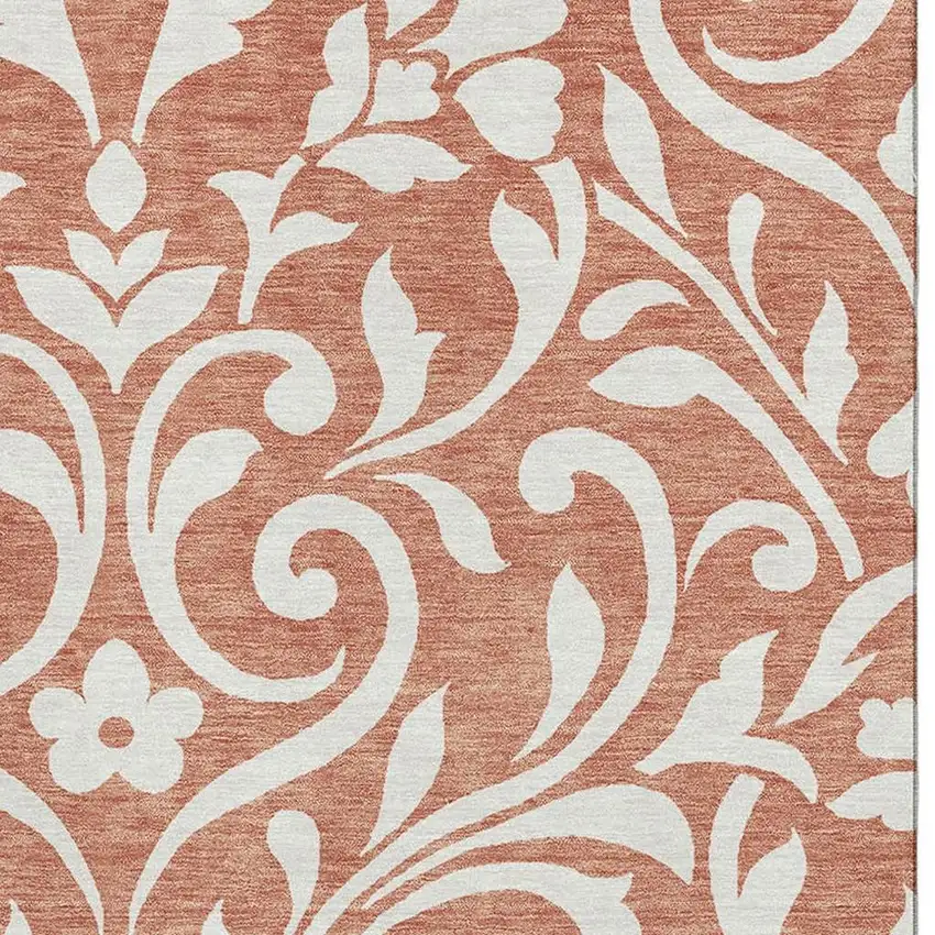 Salmon And Ivory Floral Washable Area Rug With UV Protection Photo 4