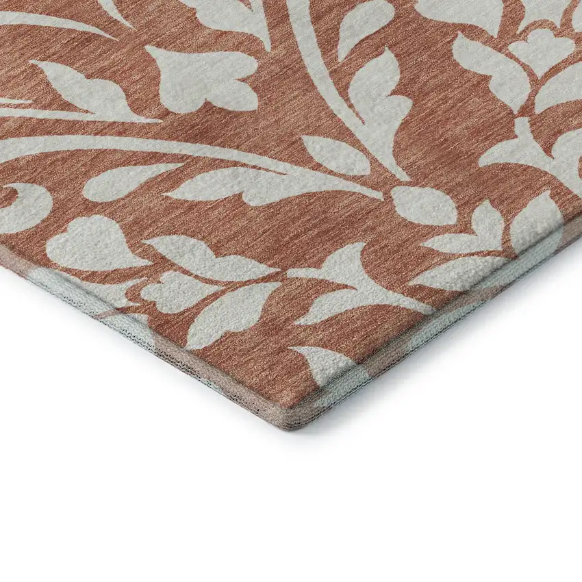 Salmon And Ivory Floral Washable Area Rug With UV Protection Photo 8