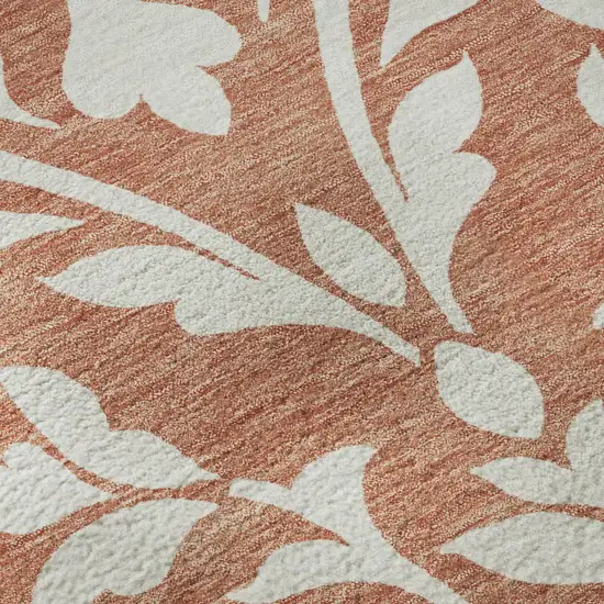 Salmon And Ivory Floral Washable Area Rug With UV Protection Photo 8
