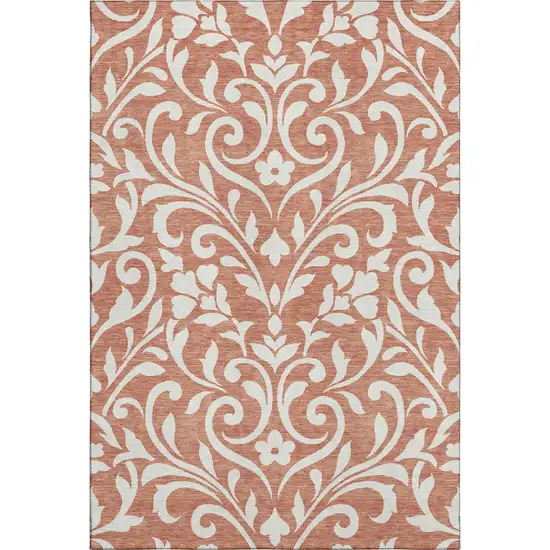 Salmon And Ivory Floral Washable Area Rug With UV Protection Photo 1