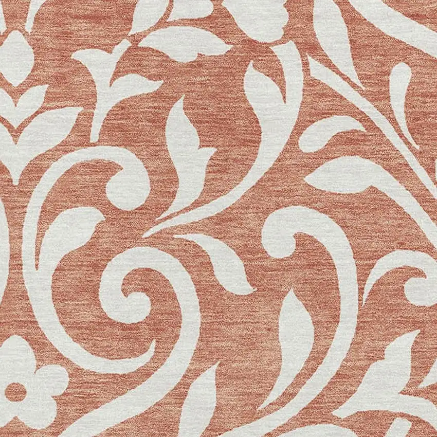 Salmon And Ivory Floral Washable Area Rug With UV Protection Photo 3