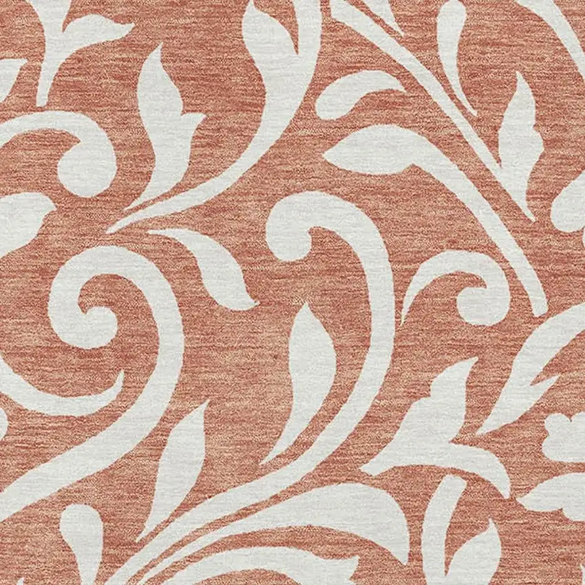 Salmon And Ivory Floral Washable Area Rug With UV Protection Photo 3