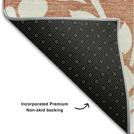 Salmon And Ivory Floral Washable Area Rug With UV Protection Photo 7