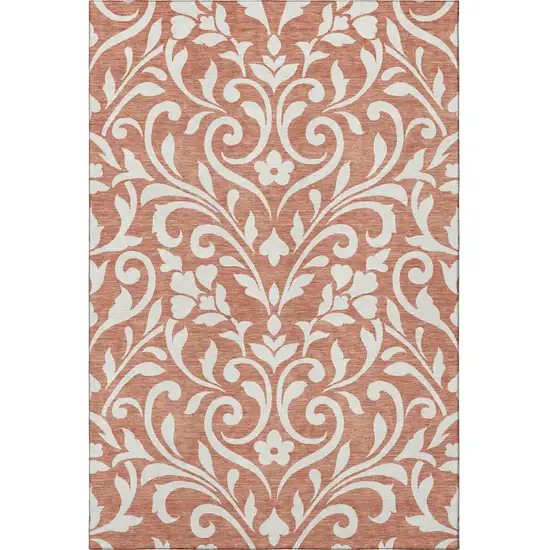 Salmon And Ivory Floral Washable Area Rug With UV Protection Photo 4