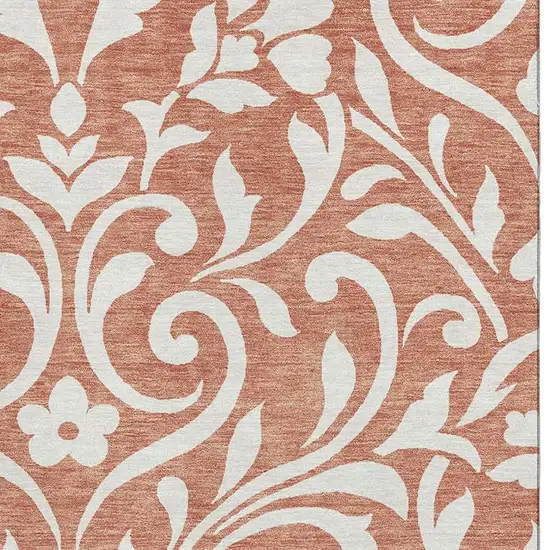 Salmon And Ivory Floral Washable Area Rug With UV Protection Photo 3