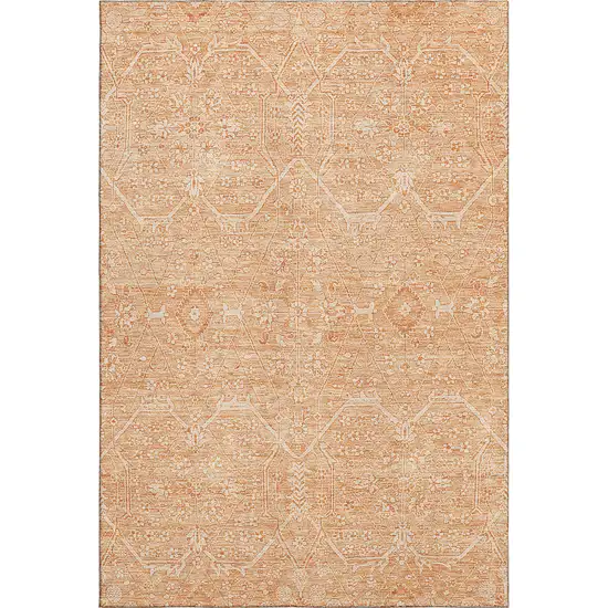 Salmon And Ivory Floral Washable Area Rug With UV Protection Photo 1