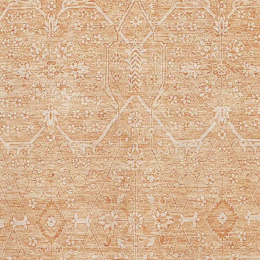 Salmon And Ivory Floral Washable Area Rug With UV Protection Photo 3