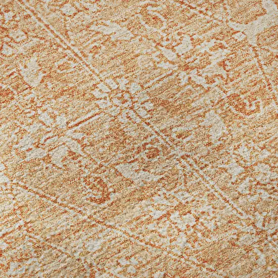 Salmon And Ivory Floral Washable Area Rug With UV Protection Photo 9