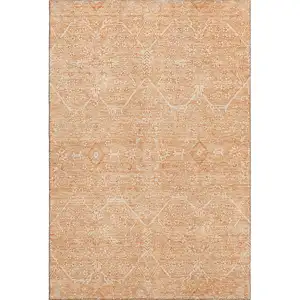 Photo of Salmon And Ivory Floral Washable Area Rug With UV Protection
