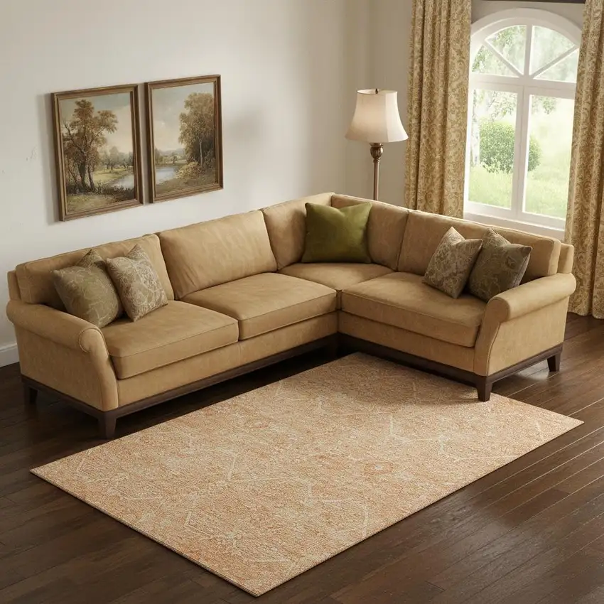 Salmon And Ivory Floral Washable Area Rug With UV Protection Photo 2