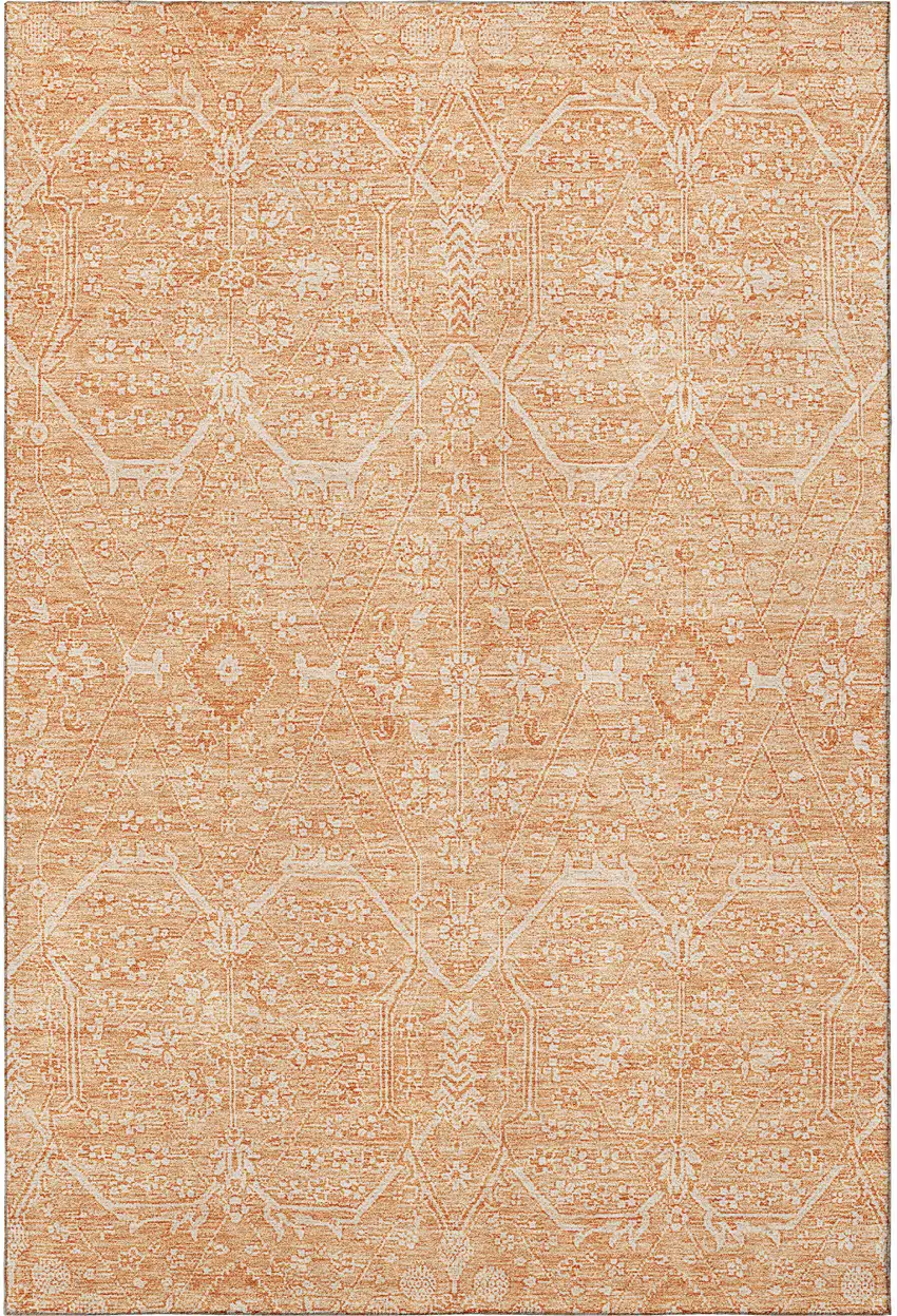 Salmon And Ivory Floral Washable Area Rug With UV Protection Photo 2