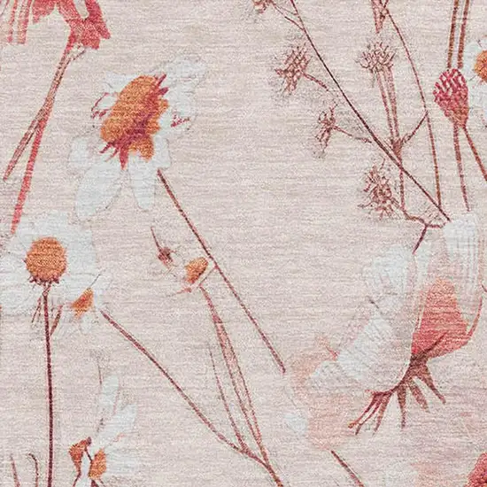 Salmon And Ivory Floral Washable Area Rug With UV Protection Photo 2