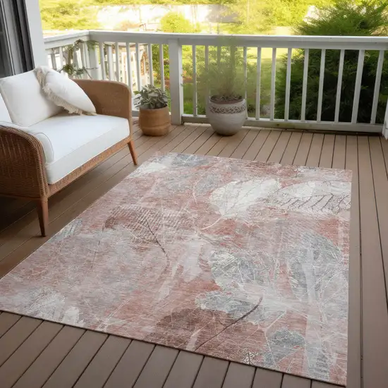 Salmon And Ivory Floral Washable Indoor Outdoor Area Rug Photo 6