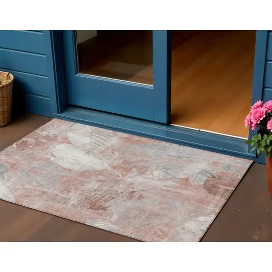 Salmon And Ivory Floral Washable Indoor Outdoor Area Rug Photo 2